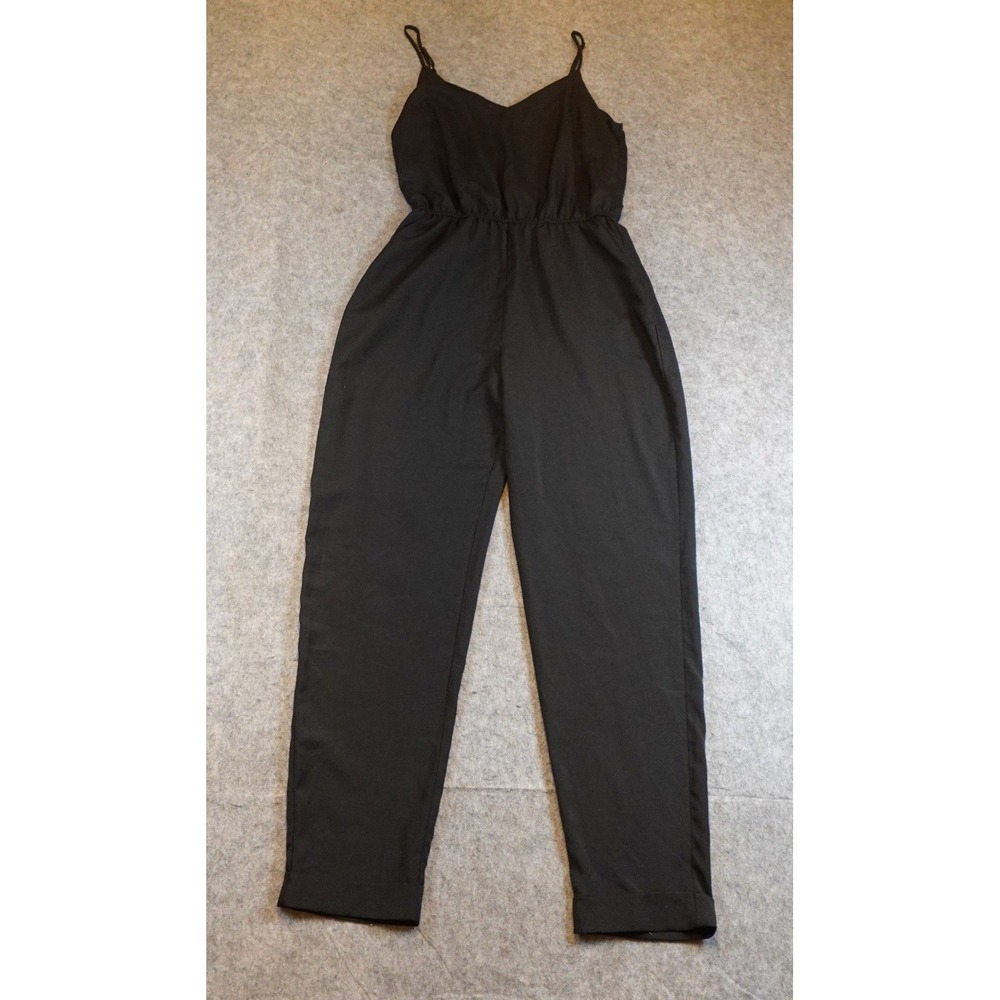 Hutch Jumpsuit Women Medium Black‎ Satin Spaghetti Strap VNeck Elastic Waist USA